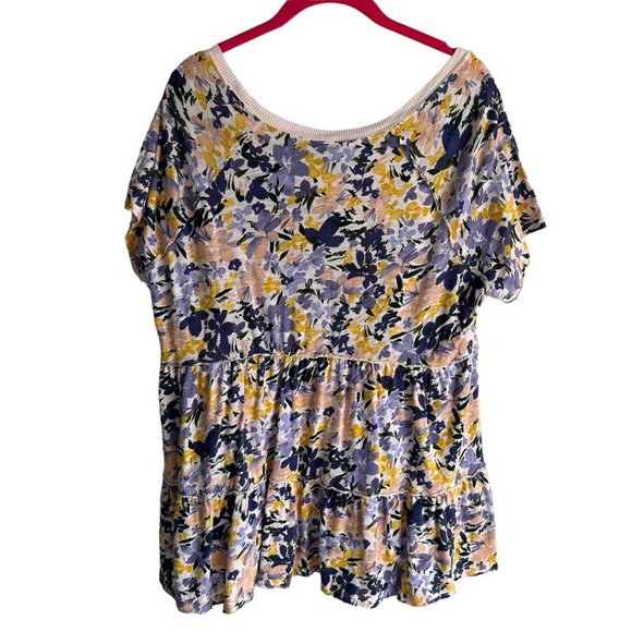 TORRID Multicolor Babydoll Slub Scoop Neck Ladies Casual Tiered Top, 0/12 - Picture 3 of 7